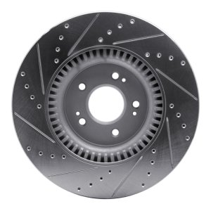 Genesis G80 Brake Rotor (1) - Front Right - R1 Concepts - Drilled & Slotted - Silver - `18-`20